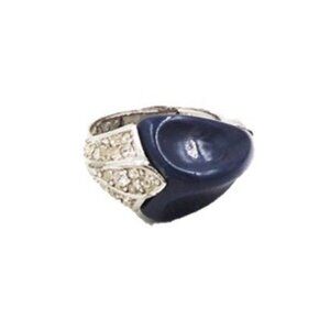 Vintage Crown Trifari Rhodium Plate & Navy Lucite Size 6 1/2 Ring